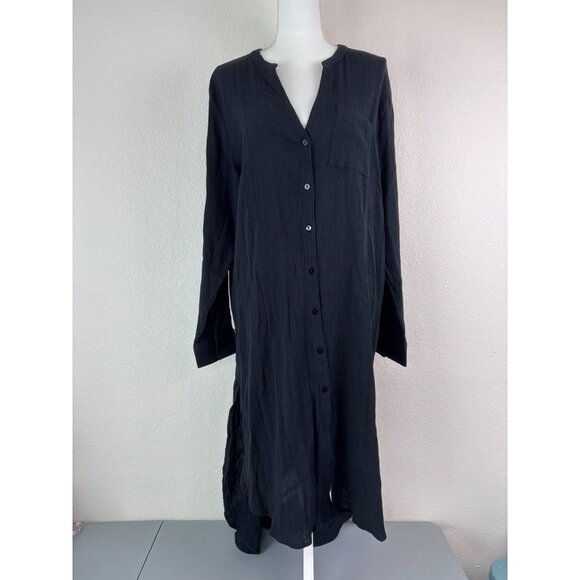 Soft Surroundings Dresses & Skirts - Soft Surroundings women's medium black long sleeve gauzy button up maxi dress